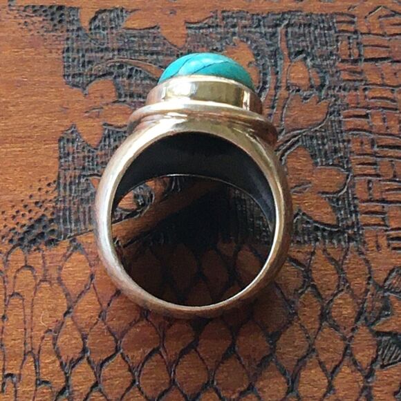 Sterling Silver Ring Size 7.75 11g 925 Turquoise Color Howlite Cabochon Chunky - Picture 10 of 13